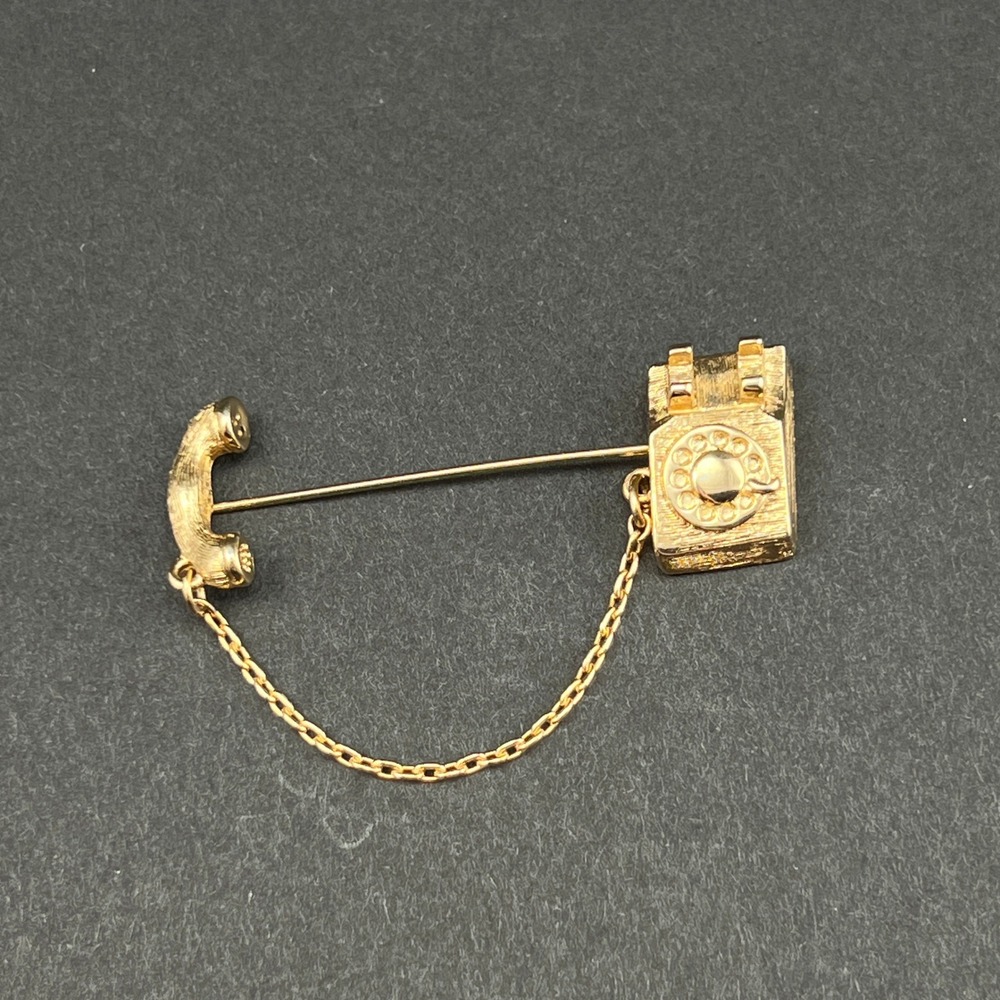 Vintage Avon Stick Pin Gold Tone Rotary Telephone Phone Retro